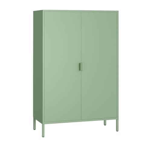 skølm Ituri Metallkommode – Metall Schrank mit Doppeltüren & 3 Fächern – Sideboard in Mintgrün – Kommode aus Stahl – Mehrzweckschrank für Wohnzimmer/Schlafzimmer/Büro/Flur – Highboard von skølm