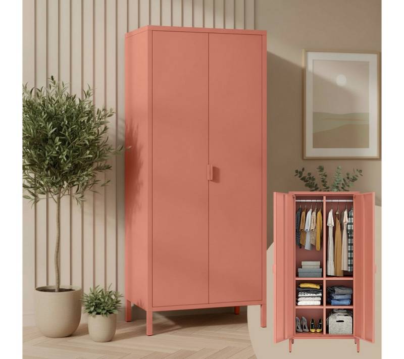 skølm Kleiderschrank Ituri aus Metall (Rostrot) Metallschrank mit 6 Fächern & 2 Kleiderstangen, 170x80x45 cm von skølm