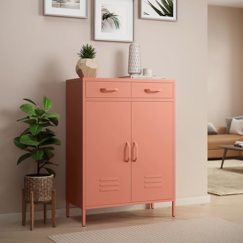 skølm Kommode Atria, Sideboard für Wohnzimmer, Metall Kommode mit Doppeltür und Schubladen, Metallschrank, Mehrzweckschrank terrakotta Maße 110x80x38 cm von skølm