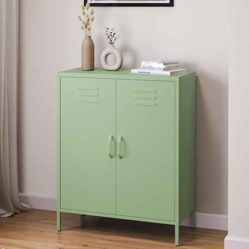 skølm Kommode Atria grün, Sideboard für Wohnzimmer, Metall Kommode mit Doppeltür, Metallschrank, Mehrzweckschrank Größe 100x80x38 cm von skølm