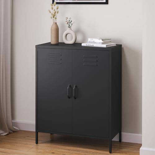 skølm Kommode Atria schwarz, Sideboard für Wohnzimmer, Metall Kommode mit Doppeltür, Metallschrank, Mehrzweckschrank Größe 100x80x38 cm von skølm