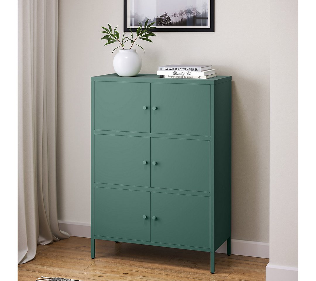 skølm Kommode Atriona aus Metall (Dunkelgrün, 3 Fächer & 6 Türen), Metallschrank 113,5 x 80 x 38 cm, auch verfügbar mit 2 Fächern von skølm