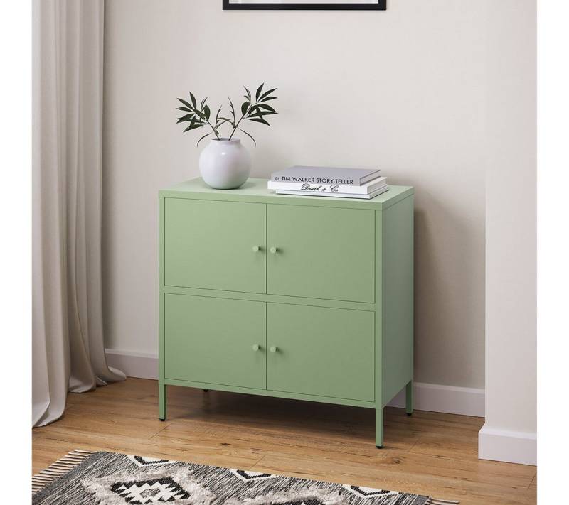 skølm Kommode Atriona aus Metall (Mintgrün, 2 Fächer & 4 Türen), Metallschrank 81 x 80 x 38 cm, auch verfügbar mit 3 Fächern von skølm