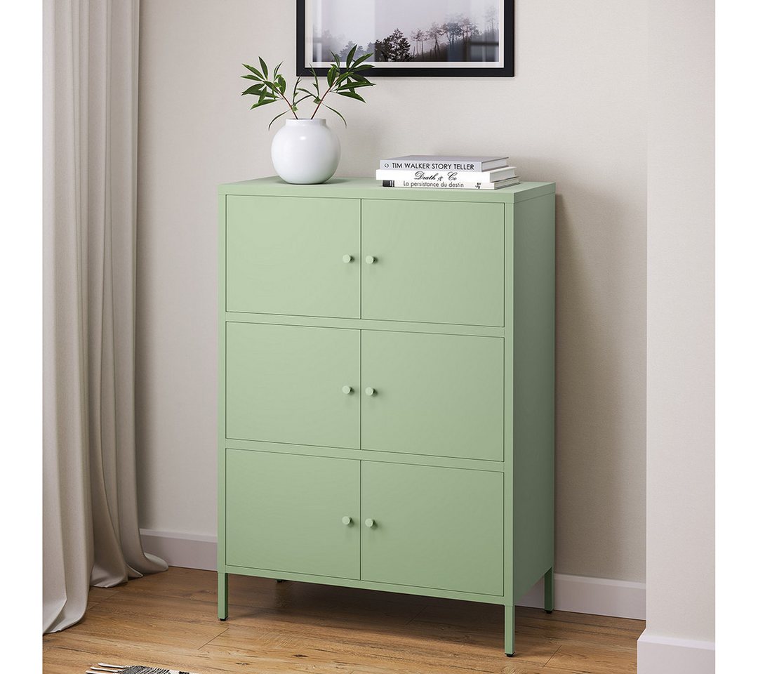 skølm Kommode Atriona aus Metall (Mintgrün, 3 Fächer & 6 Türen), Metallschrank 113,5 x 80 x 38 cm, auch verfügbar mit 2 Fächern von skølm