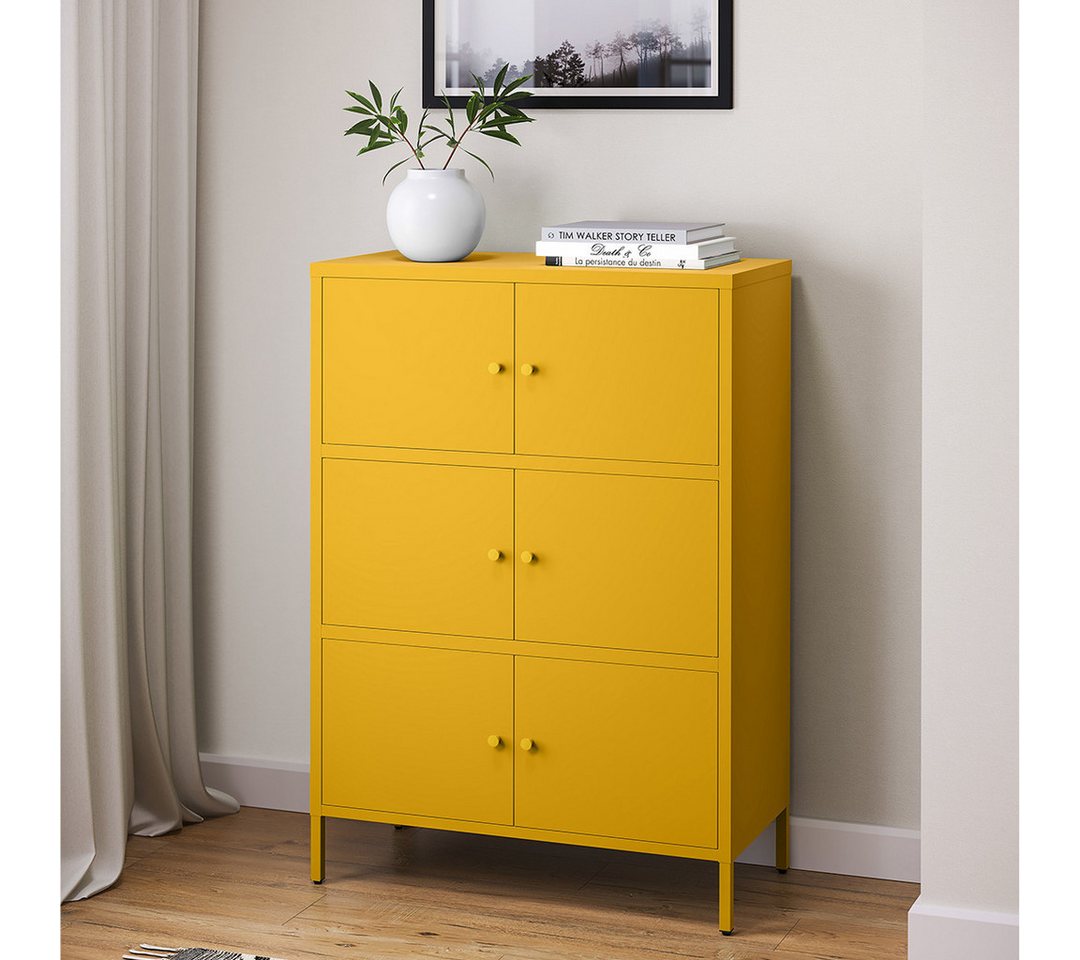 skølm Kommode Atriona aus Metall (Senfgelb, 3 Fächer & 6 Türen), Metallschrank 113,5 x 80 x 38 cm, auch verfügbar mit 2 Fächern von skølm