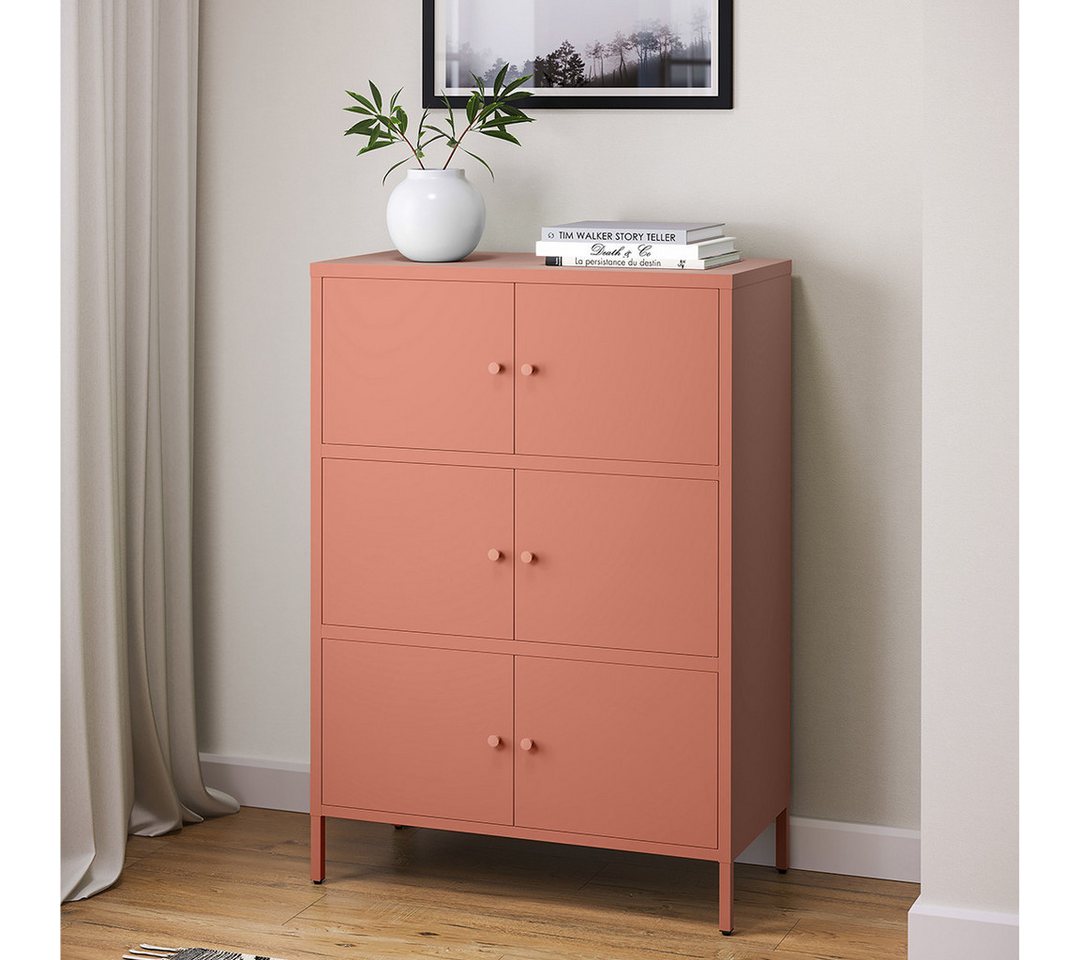skølm Kommode Atriona aus Metall (Terrakotta, 3 Fächer & 6 Türen), Metallschrank 113,5 x 80 x 38 cm, auch verfügbar mit 2 Fächern von skølm