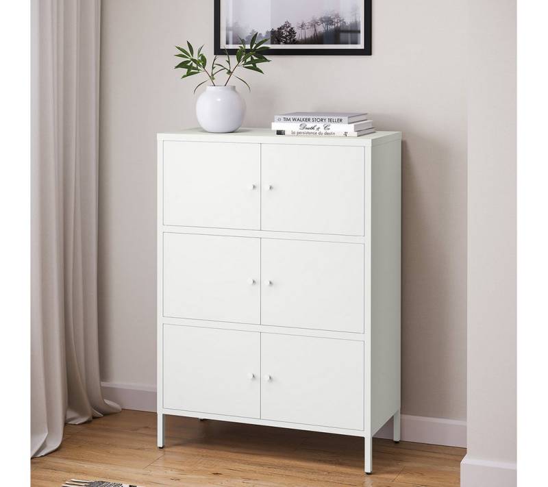 skølm Kommode Atriona aus Metall (Weiß, 3 Fächer & 6 Türen), Metallschrank 113,5 x 80 x 38 cm, auch verfügbar mit 2 Fächern von skølm