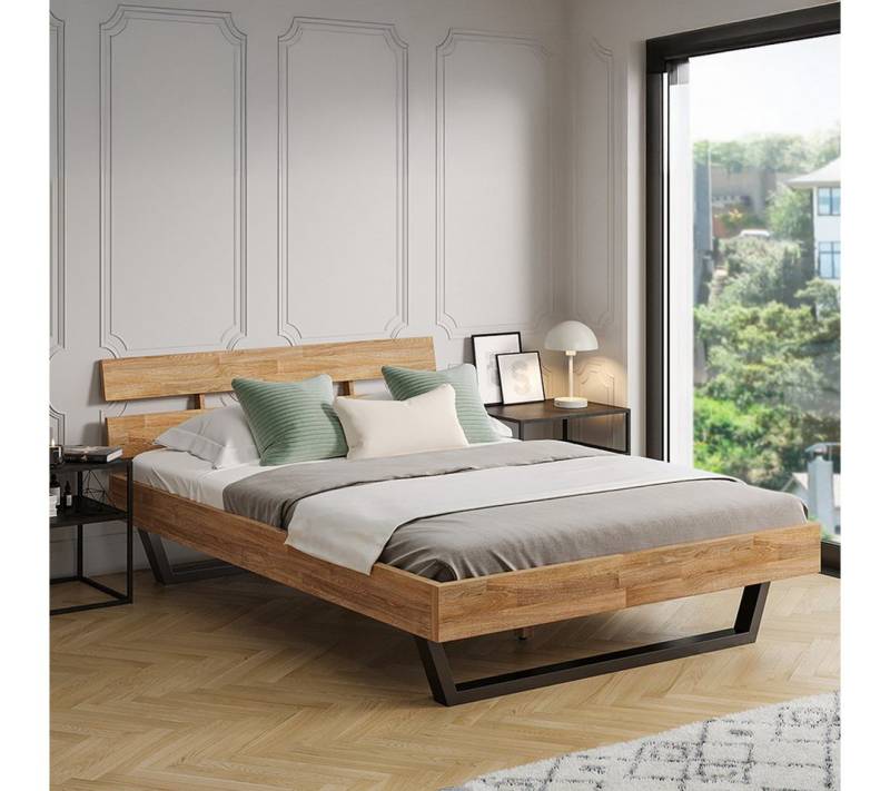 skølm Massivholzbett Alver, natur geölt mit Metallkufen, verfügbar in 120/140/160/180 x 200 cm skølm Massivholzbett Alver, natur geölt mit Metallkufen, verfügbar in 120/140/160/180 x 200 cm von skølm