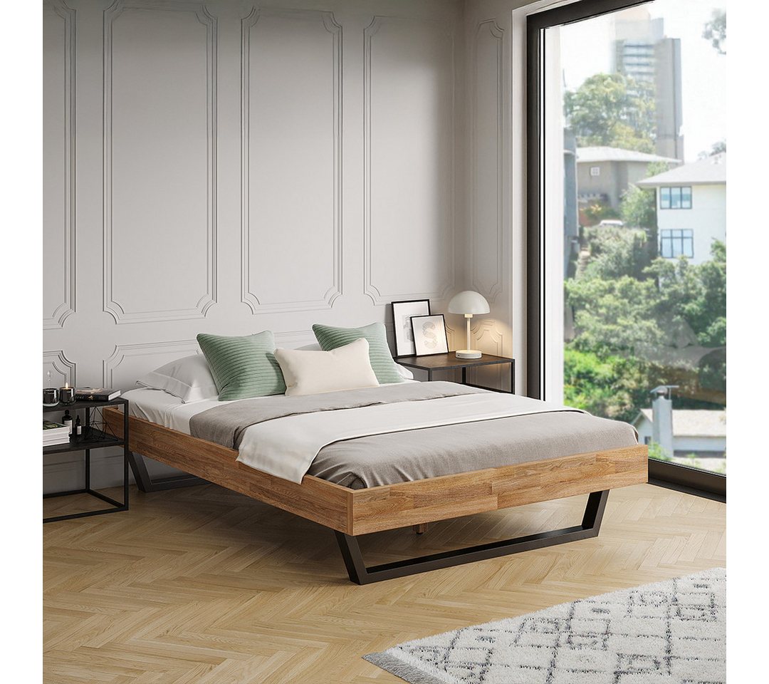 skølm Massivholzbett Alver aus Eiche, ohne Bettkopf, natur geölt mit Metallkufen, verfügbar in 120/140/160/180 x 200 cm skølm Massivholzbett Alver aus Eiche, ohne Bettkopf, natur geölt mit Metallkufen, verfügbar in 120/140/160/180 x 200 cm von skølm