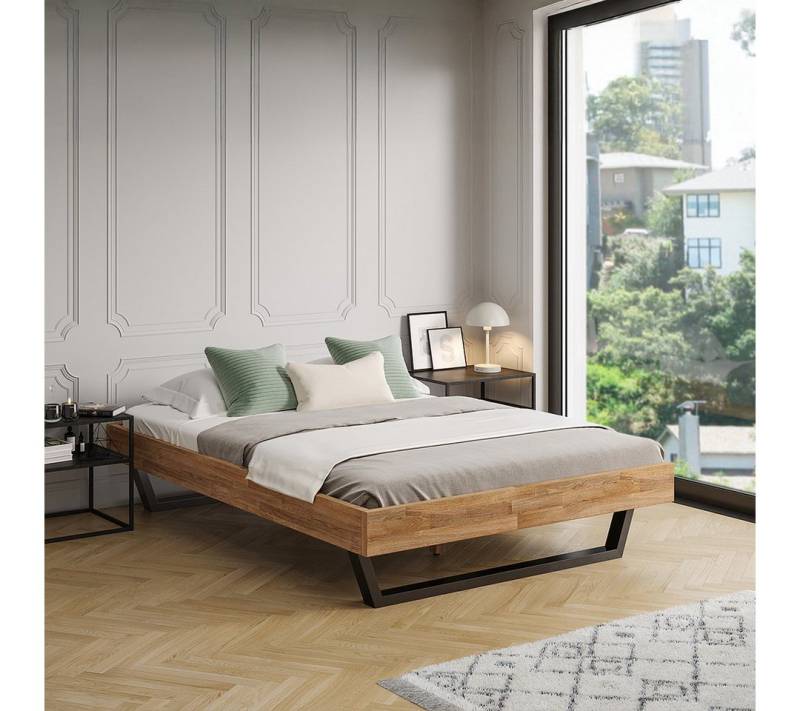 skølm Massivholzbett Alver aus Eiche, ohne Bettkopf, natur geölt mit Metallkufen, verfügbar in 120/140/160/180 x 200 cm skølm Massivholzbett Alver aus Eiche, ohne Bettkopf, natur geölt mit Metallkufen, verfügbar in 120/140/160/180 x 200 cm von skølm