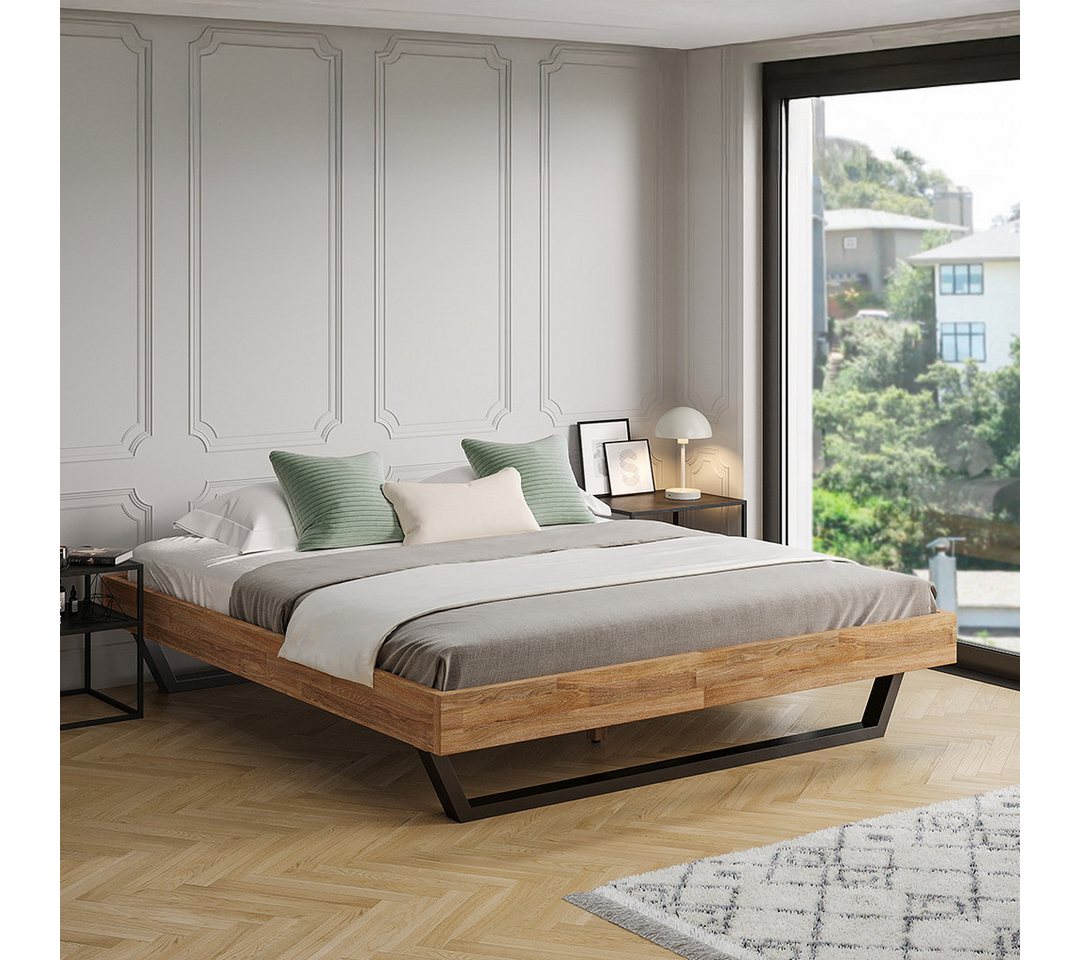 skølm Massivholzbett Alver aus Eiche, ohne Bettkopf, natur geölt mit Metallkufen, verfügbar in 120/140/160/180 x 200 cm skølm Massivholzbett Alver aus Eiche, ohne Bettkopf, natur geölt mit Metallkufen, verfügbar in 120/140/160/180 x 200 cm von skølm