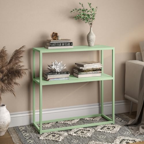 skølm Skadi Konsolentisch - Metallregal grün für Wohnzimmer - Flurtisch schmal 80x28x80 cm - Sofatisch mit Ablage - Schmales Regal Metall mit Stauraum - Beistelltisch mit verstellbaren Füßen von skølm