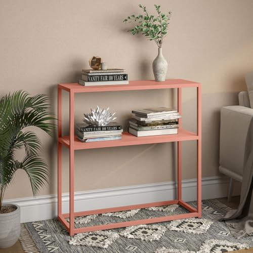 skølm Skadi Konsolentisch - Metallregal terrakotta für Wohnzimmer - Flurtisch schmal 80x28x80 cm - Sofatisch mit Ablage - Schmales Regal Metall mit Stauraum - Beistelltisch mit verstellbaren Füßen von skølm