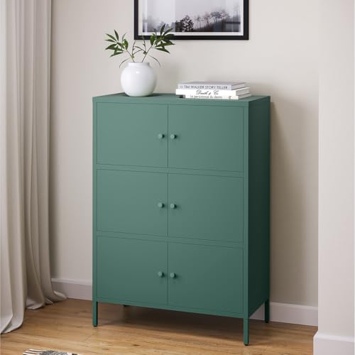 skølm Metallkommode Atriona, Wohnzimmerschrank mit 3 Fächern dunkelgrün, Sideboard, Mehrzweckschrank Stahl 3x2, 113x80x38 cm skølm Metallkommode Atriona, Wohnzimmerschrank mit 3 Fächern dunkelgrün, Sideboard, Mehrzweckschrank Stahl 3x2, 113x80x38 cm von skølm