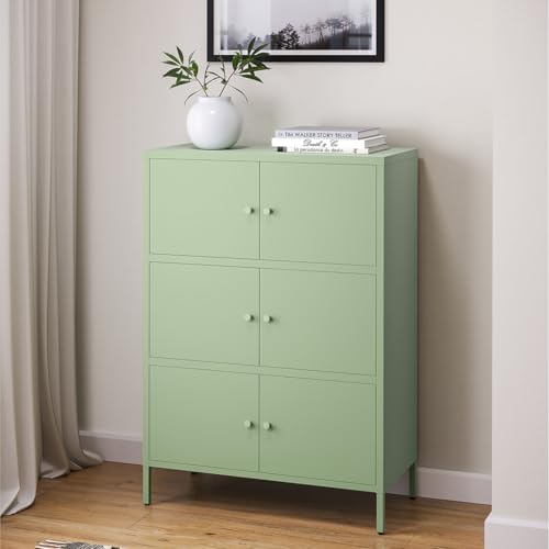 skølm Metallkommode Atriona, Wohnzimmerschrank mit 3 Fächern mintgrün, Sideboard, Mehrzweckschrank Stahl 3x2, 113x80x38 cm von skølm