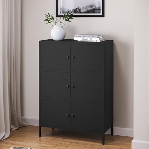 skølm Metallkommode Atriona, Wohnzimmerschrank mit 3 Fächern schwarz, Sideboard, Mehrzweckschrank Stahl 3x2, 113x80x38 cm von skølm
