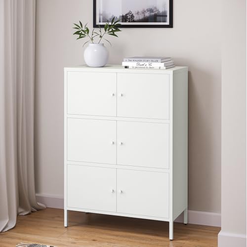 skølm Metallkommode Atriona, Wohnzimmerschrank mit 3 Fächern weiß, Sideboard, Mehrzweckschrank Stahl 3x2, 113x80x38 cm von skølm
