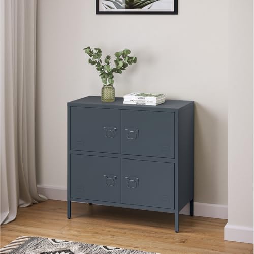 skølm Metallkommode Zandor, Wohnzimmerschrank mit 2 Fächern anthrazit, Sideboard, Mehrzweckschrank Stahl 2x2, 81x80x38 cm von skølm