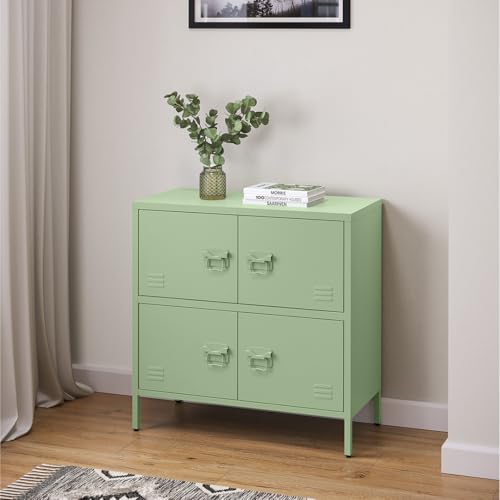 skølm Metallkommode Zandor, Wohnzimmerschrank mit 2 Fächern mintgrün, Sideboard, Mehrzweckschrank Stahl 2x2, 81x80x38 cm von skølm