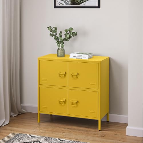 skølm Metallkommode Zandor, Wohnzimmerschrank mit 2 Fächern senfgelb, Sideboard, Mehrzweckschrank Stahl 2x2, 81x80x38 cm von skølm