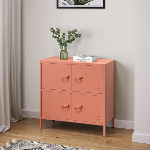 skølm Metallkommode Zandor, Wohnzimmerschrank mit 2 Fächern terrakotta, Sideboard, Mehrzweckschrank Stahl 2x2, 81x80x38 cm von skølm