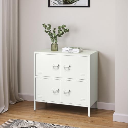 skølm Metallkommode Zandor, Wohnzimmerschrank mit 2 Fächern weiß, Sideboard, Mehrzweckschrank Stahl 2x2, 81x80x38 cm von skølm
