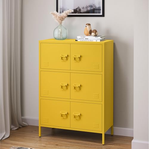 skølm Metallkommode Zandor, Wohnzimmerschrank mit 3 Fächern senfgelb, Sideboard, Mehrzweckschrank Stahl 3x2, 113,5x80x38 cm von skølm