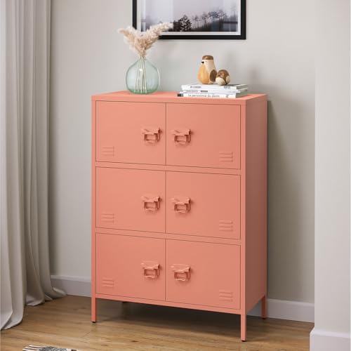 skølm Metallkommode Zandor, Wohnzimmerschrank mit 3 Fächern terrakotta, Sideboard, Mehrzweckschrank Stahl 3x2, 113,5x80x38 cm von skølm