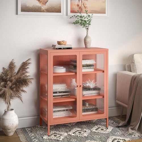 skølm Metallkommode mit Glastüren Norns, Sideboard, VitrinenSchrank Wohnzimmer Metallschrank Mehrzweckschrank terrakotta von skølm