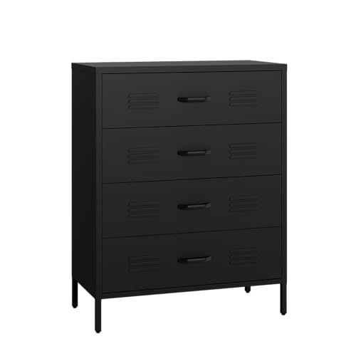 skølm Metallschrank Atria, Kommode mit 4 Schubladen, Sideboard Wohnzimmer Schwarz, Mehrzweckschrank, Schubladenschrank schmal Maße 100x80x40 (HxBxT) von skølm