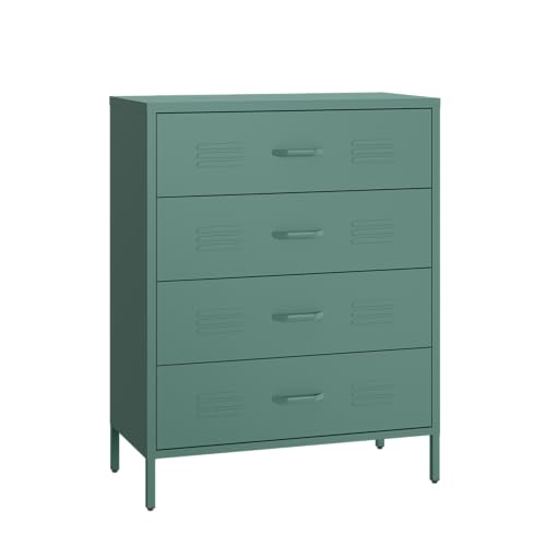 skølm Metallschrank Atria, Kommode mit 4 Schubladen, Sideboard Wohnzimmer dunkelgrün, Mehrzweckschrank, Schubladenschrank schmal Maße 100x80x40 (HxBxT) von skølm