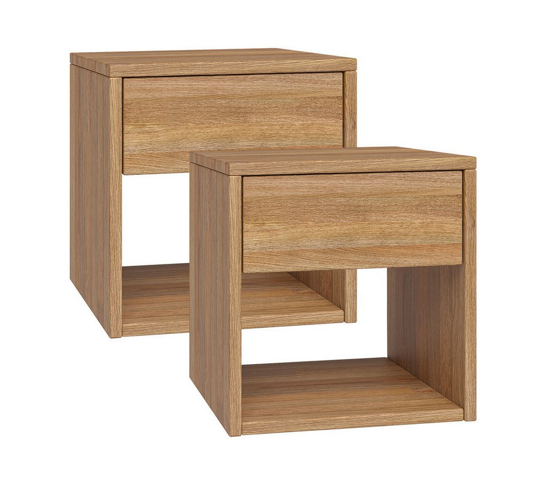 skølm. Nachttisch Floki (2er Set), aus Eiche Massivholz, mit Schublade von skølm.