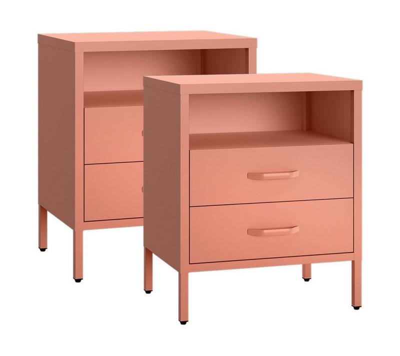 skølm Nachttisch Mizar mit 2 Schubladen & Ablagefach (2er Set, terrakotta, Beistelltisch), höhenverstellbar, aus Metall, Ablagetisch für Schlafzimmer/Wohnzimmer von skølm