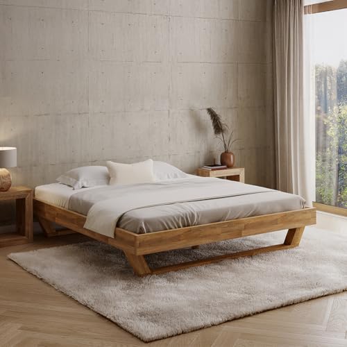 skølm Nornir Massivholzbett 180x200 cm – Bettrahmen aus Massivholz Eiche geölt – hochwertiges Holzbett mit Kufen Bettbeinen – Bettgestell ohne Bettkopf – geeignet als Doppelbett von skølm