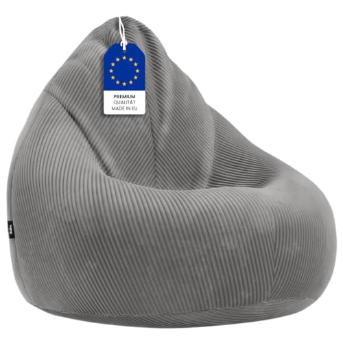 skølm Magni Sitzsack Cord Anthrazit – XXL Sitzsack für Erwachsene und Kinder mit Füllung – Bean Bag mit EPS-Perlen – Beanbag mit abnehmbarem & waschbarem Bezug – geeignet als Kindersitzsack von skølm