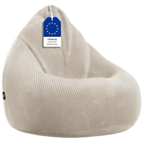 skølm Sitzsack XXL Magni aus Cord, Indoor Bean Bag für Erwachsene, Lounge Sessel mit EPS-Perlenfüllen, Gaming Sitzsack beige Maße (HxTxB) 130 x 80 x 80 cm von skølm
