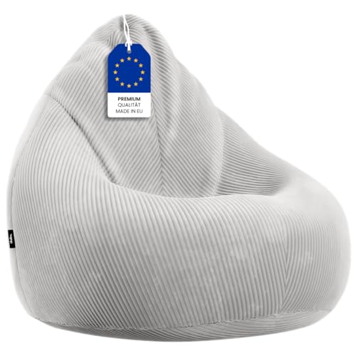 skølm Magni Sitzsack Cord Grau – XXL Sitzsack für Erwachsene und Kinder mit Füllung – Bean Bag mit hochwertigen EPS-Perlen – Beanbag mit abnehmbarem & waschbarem Bezug – geeignet als Kindersitzsack von skølm