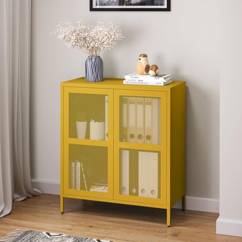 skølm Zephyr Metallkommode, Sideboard mit Füßen, Mehrzweckschrank mit Push-to-Open-Funktion senfgelb, Aktenschrank mit Zwei Fächern und Doppeltür, 92x80x30 cm skølm Zephyr Metallkommode, Sideboard mit Füßen, Mehrzweckschrank mit Push-to-Open-Funktion senfgelb, Aktenschrank mit Zwei Fächern und Doppeltür, 92x80x30 cm von skølm