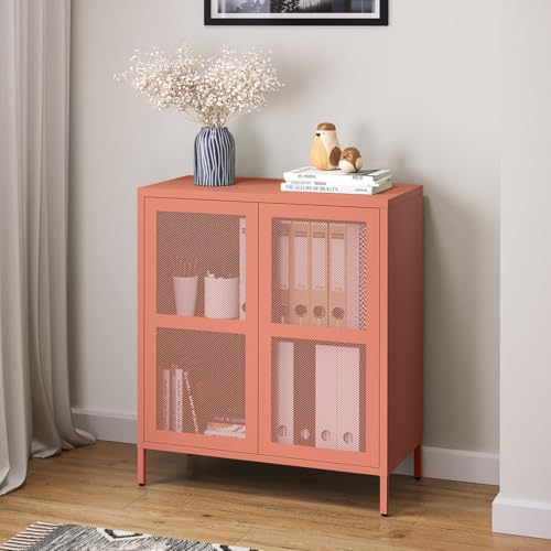 skølm Zephyr Metallkommode, Sideboard mit Füßen, Mehrzweckschrank mit Push-to-Open-Funktion terrakotta, Aktenschrank mit Zwei Fächern und Doppeltür, 92x80x30 cm von skølm