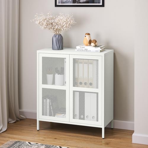skølm Zephyr Metallkommode, Sideboard mit Füßen, Mehrzweckschrank mit Push-to-Open-Funktion weiß, Aktenschrank mit Zwei Fächern und Doppeltür, 92x80x30 cm von skølm