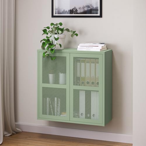 skølm Zephyr Metallkommode, Sideboard ohne Füße, Mehrzweckschrank mit Push-to-Open-Funktion mintgrün, Aktenschrank mit Zwei Fächern und Doppeltür, 92x80x30 cm von skølm
