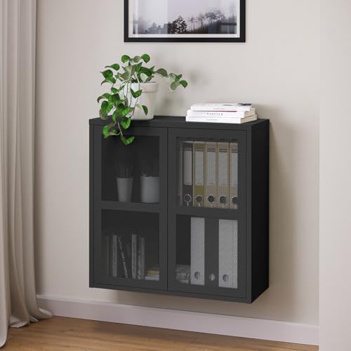 skølm Zephyr Metallkommode, Sideboard ohne Füße, Mehrzweckschrank mit Push-to-Open-Funktion schwarz, Aktenschrank mit Zwei Fächern und Doppeltür, 80x80x30 cm von skølm