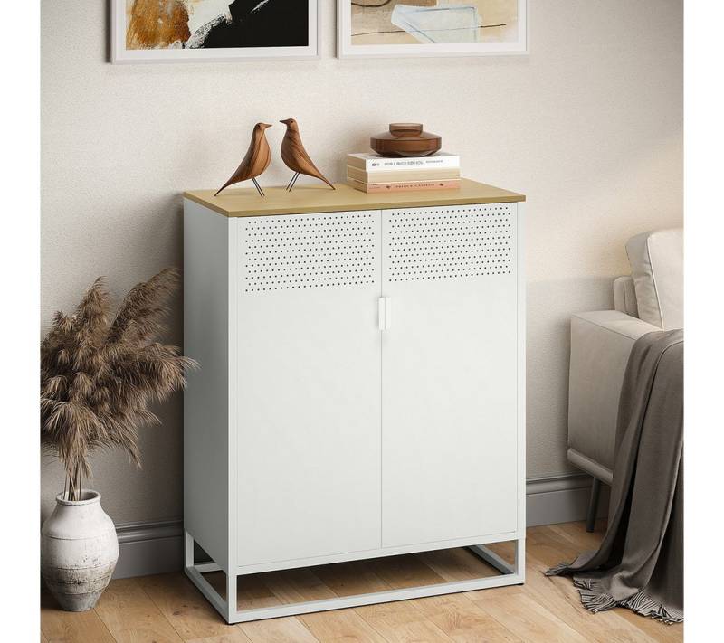 skølm. Hochkommode Izar aus Metall (weiß), mit MDF-Ablagefläche, Doppeltür, höhenverstellbare Einlegeböden von skølm.