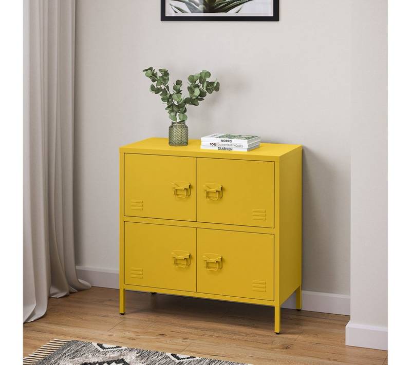 skølm. Kommode Zandor (Sideboard mit 2 Fächern, 4 Türen), Wohnzimmerschrank Stahl, pulverbeschichtet, senfgelb von skølm.