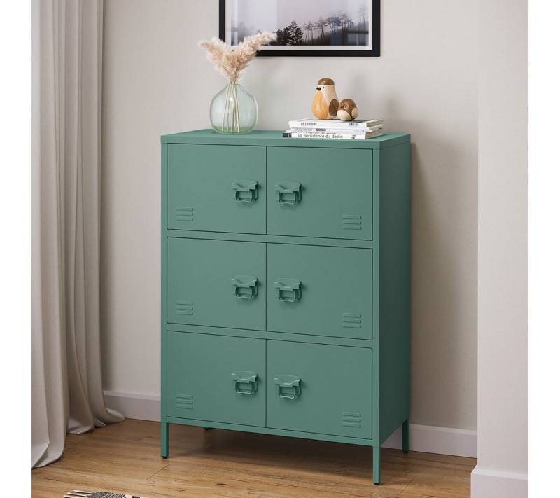 skølm. Kommode Zandor (Sideboard mit 3 Fächern, 6 Türen), Wohnzimmerschrank Stahl, pulverbeschichtet, dunkelgrün von skølm.
