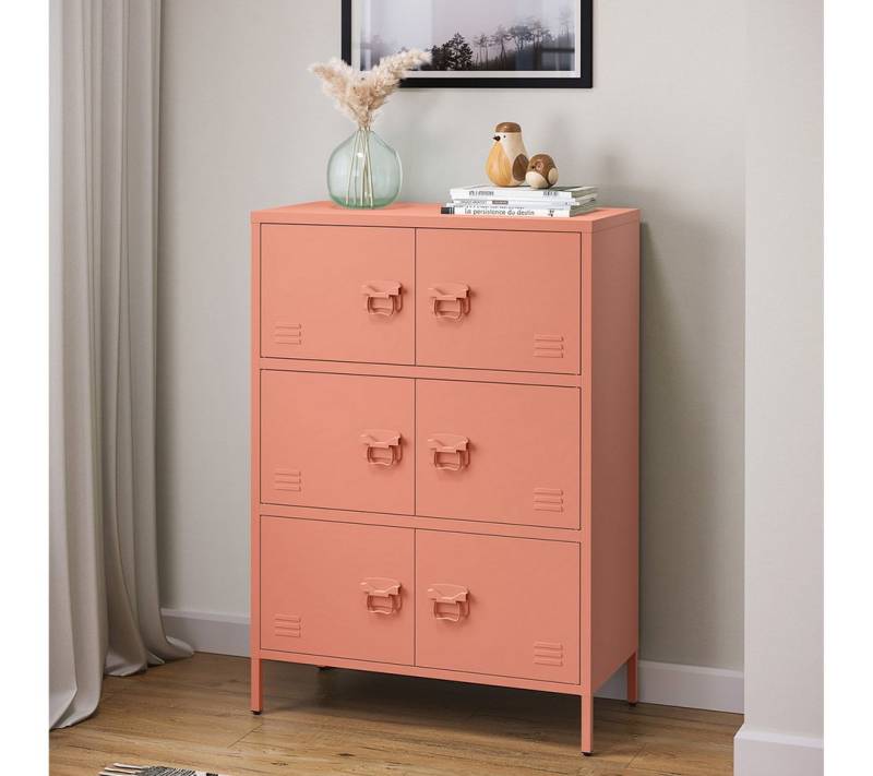 skølm. Kommode Zandor (Sideboard mit 3 Fächern, 6 Türen), Wohnzimmerschrank Stahl, pulverbeschichtet, terrakotta von skølm.