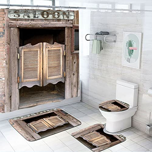 skopers Duschvorhang, Duschvorhänge - Wooden Saloon - Bad Vorhang Für Badezimmer Duschvorhang Set Inkl. 12 Duschvorhangringe Wasserdicht Stilvoll Modern Farbfest 150X180 cm von skopers