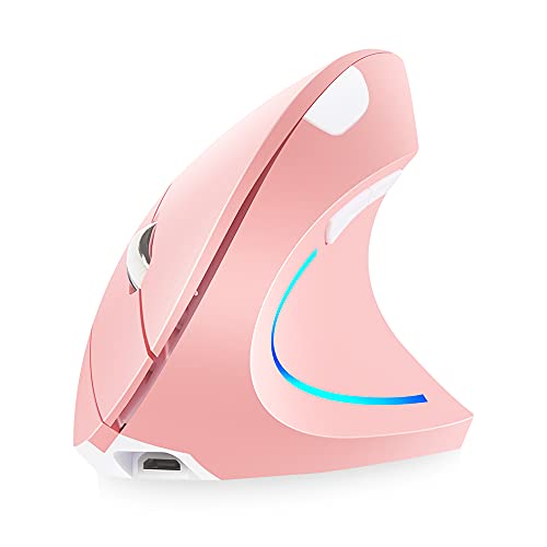 skrskr 2,4 G drahtlose vertikale Maus wiederaufladbare aufrecht ergonomische Maus 3 einstellbare DPI-Stufen RGB fließendes Licht Plug & Play, Pink von skrskr
