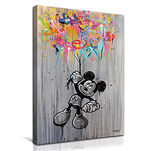 Kunstdruck auf Leinwand, Motiv Mickey Mouse Einstein, Graffiti, Bild-Kunstdruck, Poster, Büro, Schlafzimmer, Café, Dekoration mit Rahmen, Mickey, 90 x 60 cm von sky art