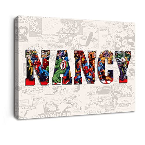 sky art Personalisierbarer Avengers Name Wort Kunstdruck Superhelden Leinwand Gemälde Charakter Poster Kinder Name Aufkleber Vinyl für Jungen/Mädchen Schlafzimmer 60x90cm von sky art